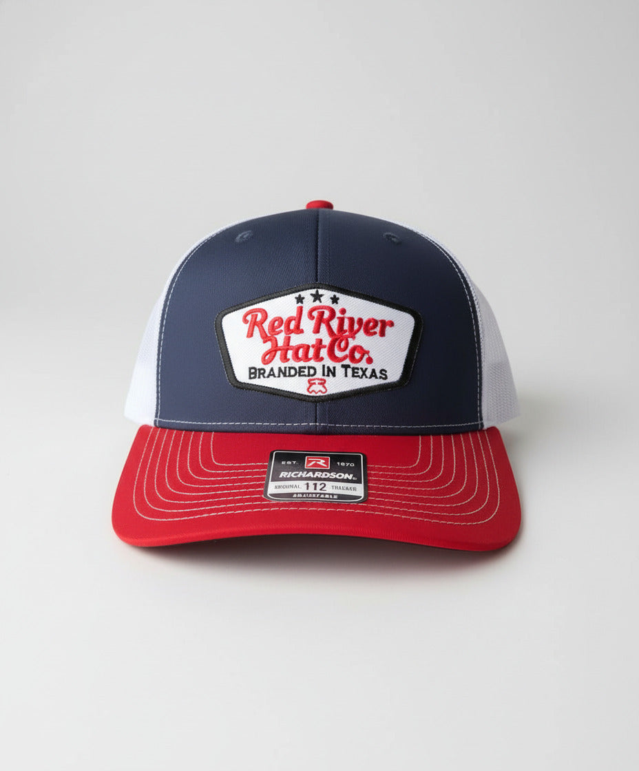 Branded in Texas Trucker Hat. Red/White/Blue