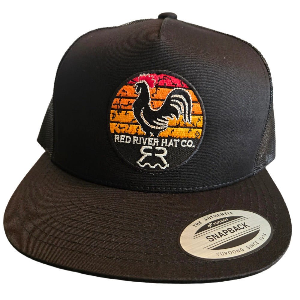 "Sunrise" Hat Black on Black. Flat Bill