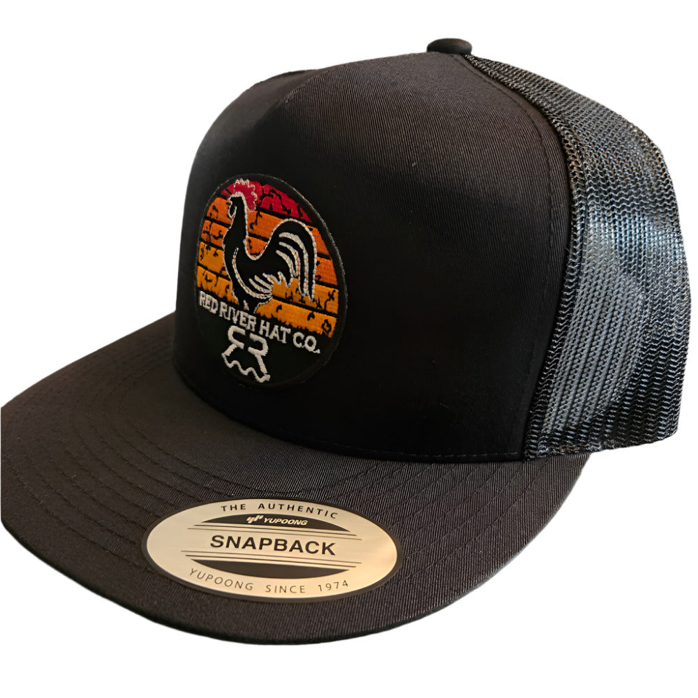"Sunrise" Hat Black on Black. Flat Bill