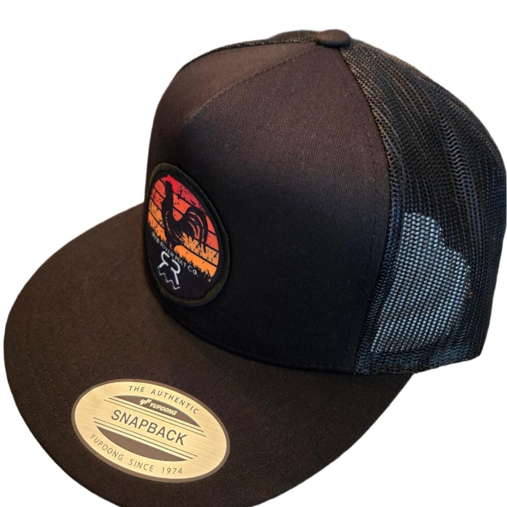 "Sunrise" Hat Black on Black. Flat Bill