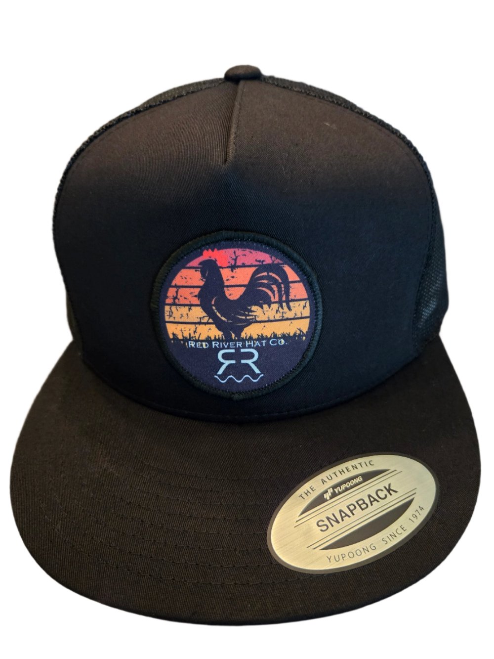 "Sunrise" Hat Black on Black. Flat Bill